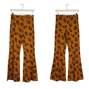 FARM Rio | Leopard Cheetah Print Ribbed Pull On Flare Lounge Pants Large L